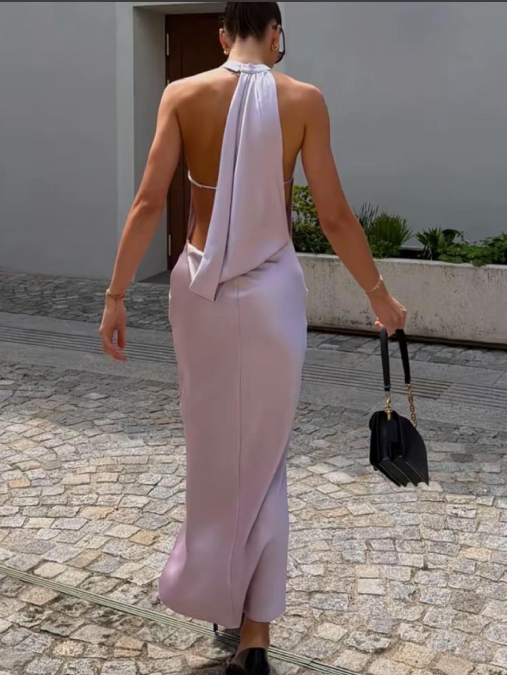 Zara Lilac Backless Halter Satin Dress